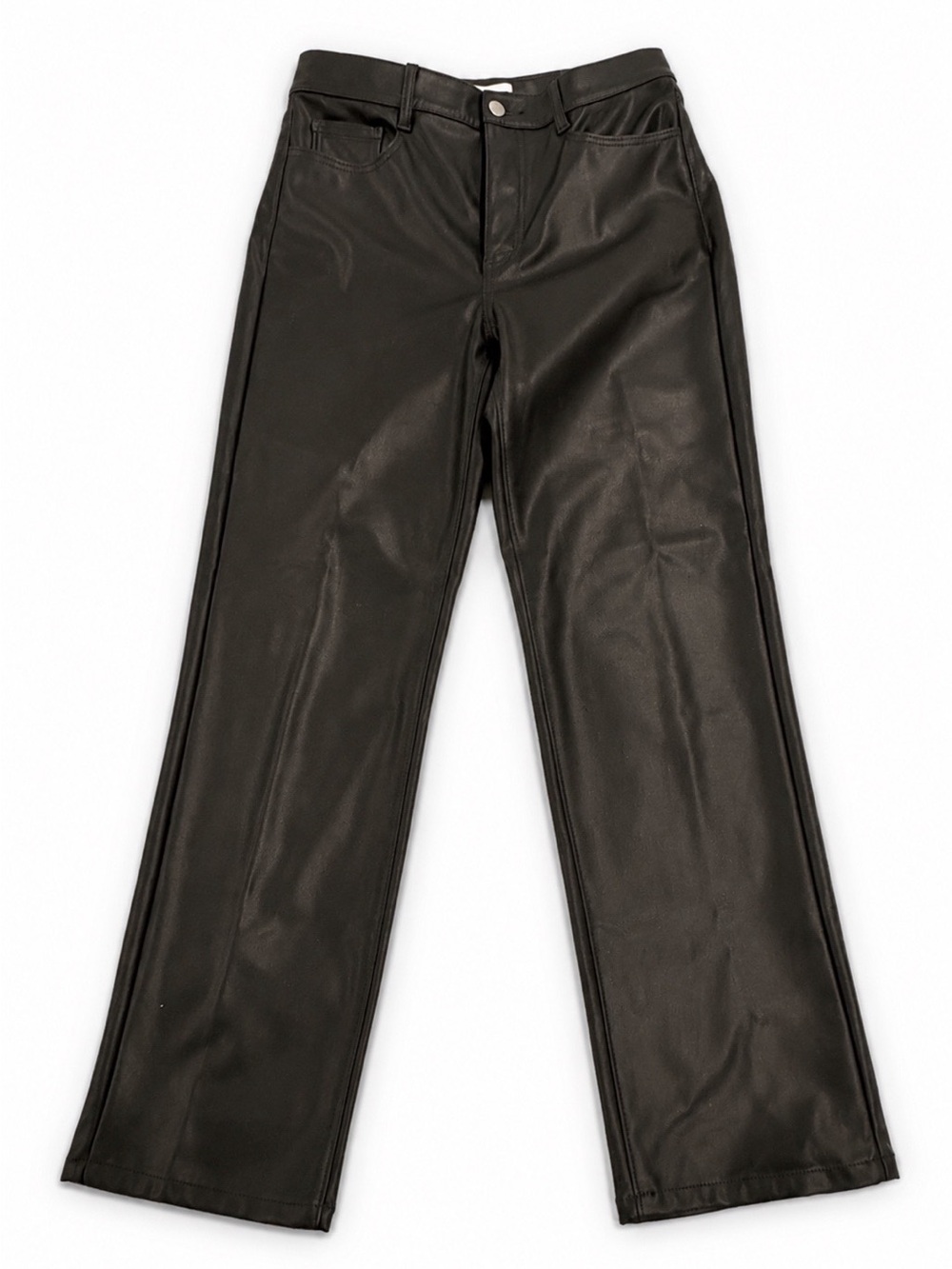 LOFT Black Faux Leather Pants with Metal Button Detail